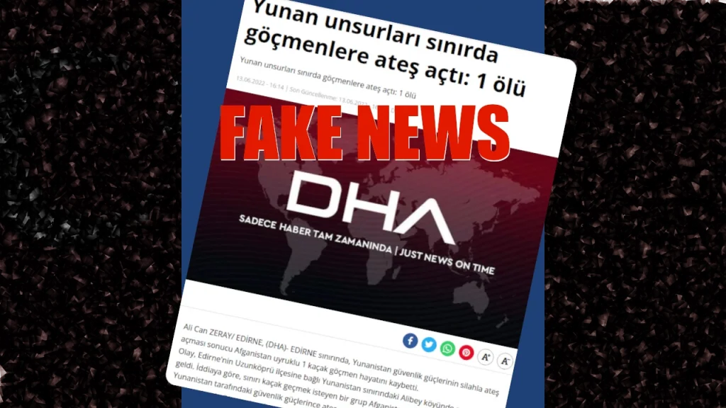 Το δημοσίευμα από το τουρκικό πρακτορείο ειδήσεων DHA για τους πυροβολισμούς στον Έβρο
