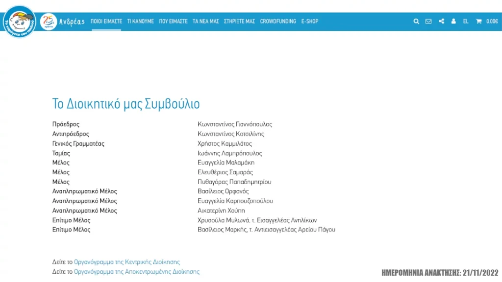 Το Διοικητικό Συμβούλιο του Χαμόγελου του Παιδιού. Εικόνα (screenshot): hamogelo.gr - Ημερομηνία 22/11/2022