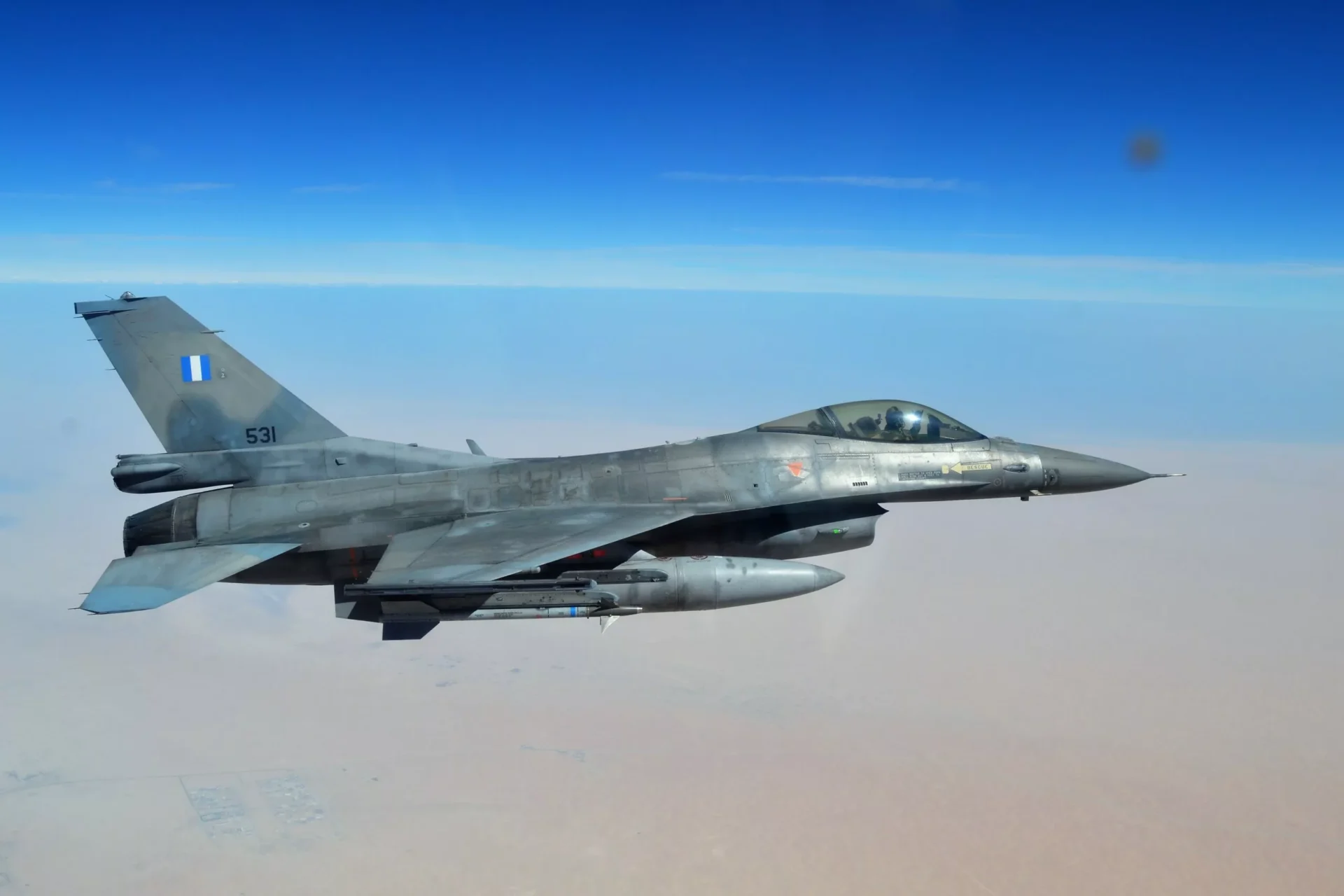 F-16 531 της Ελληνικής Πολεμικής Αεροπορίας στην άσκηση SPEARS OF VICTORY 23 στην Σαουδική Αραβία. Εικόνα: ΥΠΕΘΑ