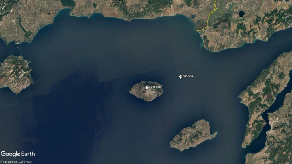 Χάρτης με την βραχονησίδα Ζουράφα και την Σαμοθράκη. Εικόνα: Google Earth