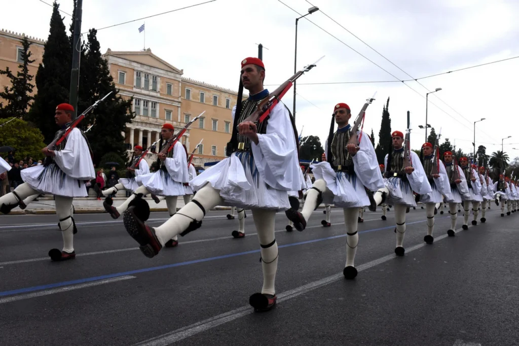 Presidential Guard (Evzones) during military parade for the Greek Independence Day on March 25 at Athens